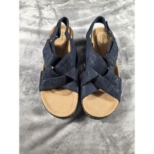 Clarks Mariah Echo Wedge Navy Blue Sandals